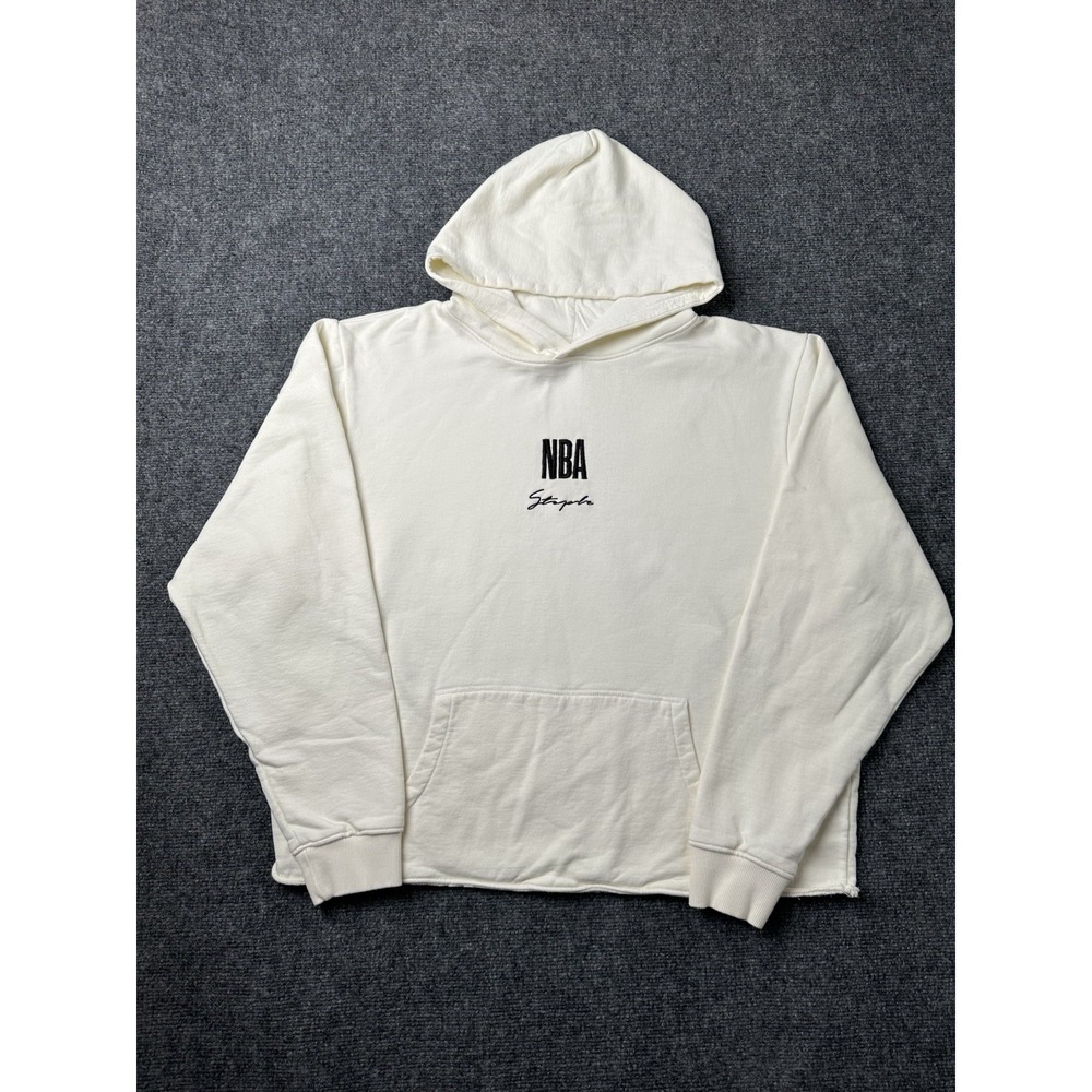 Mens Hoodie NBA Staple Cream Pullover Back Team Logos, Size L